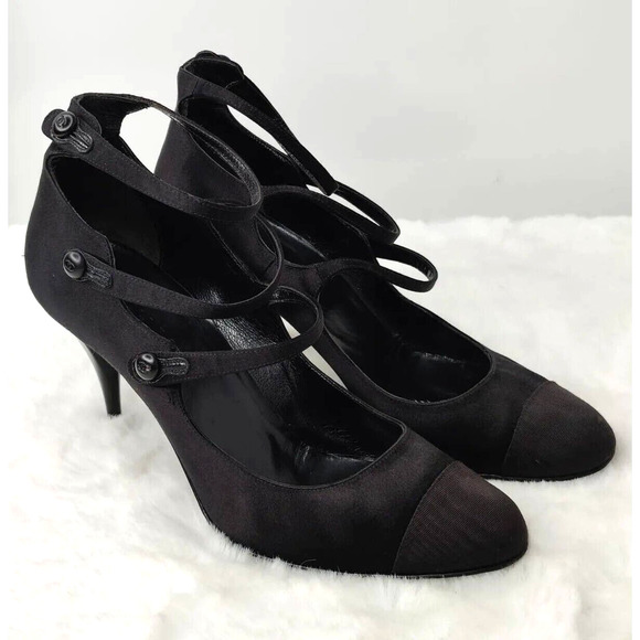 CHANEL Shoes - Vintage Black CHANEL Cap Toe Mary Jane Heels Sz 40